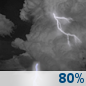 Thursday Night: Showers and thunderstorms after 8pm. Mostly cloudy, with a low around 64. Southwest wind 5 to 10 mph. Chance of precipitation is 80%. New rainfall amounts between a tenth and quarter of an inch possible. Thursday Night: Showers And Thunderstorms